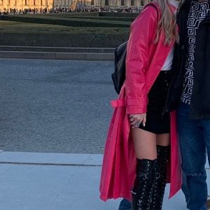 Bright Pink Leather Trench Coat